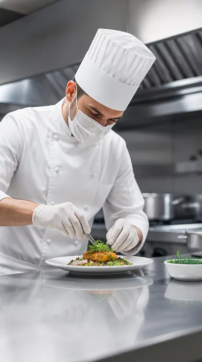 Chef preparing food in a clean kitchen