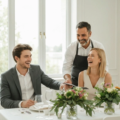 Couple planning a vegan wedding with a caterer in Besançon