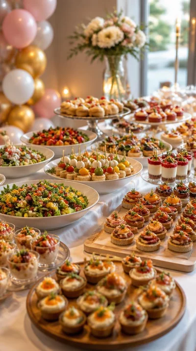 Table élégante avec des plats traiteur pour un événement d'anniversaire