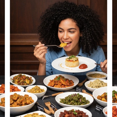 Diverse buffet spread with vegetarian and gluten-free options