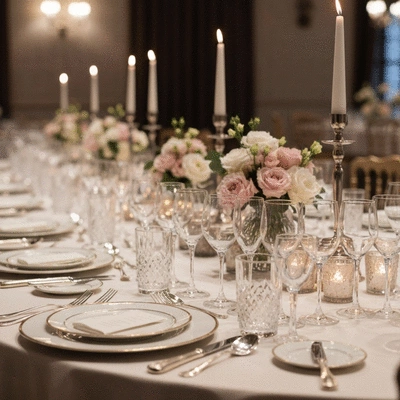 Elegant table setting for a wedding reception in Besançon, with flowers and fine dining elements