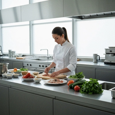 Chef preparing a personalized meal in a modern kitchen