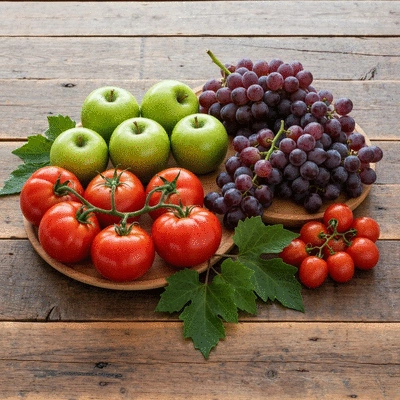 Assortment of fresh, local, seasonal ingredients for a corporate buffet in Besançon