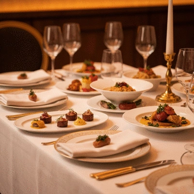 Table dressée avec des plats élégants pour un événement traiteur