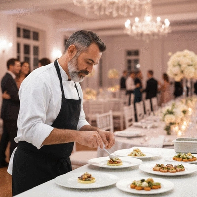 Chef preparing elegant dishes for a wedding in Besançon