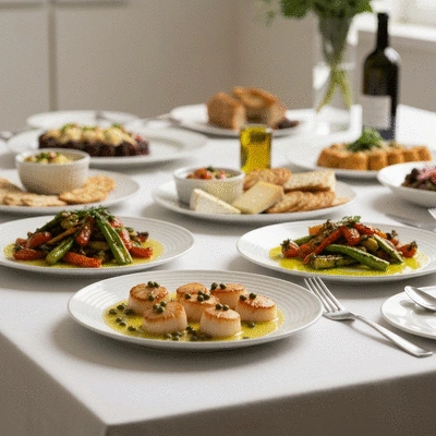 Table spread with various seasonal dishes