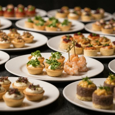 Assortiment de bouchées savoureuses et variées pour un cocktail dînatoire