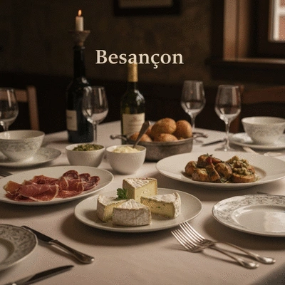 Beautifully presented regional dishes from Besançon on a dining table