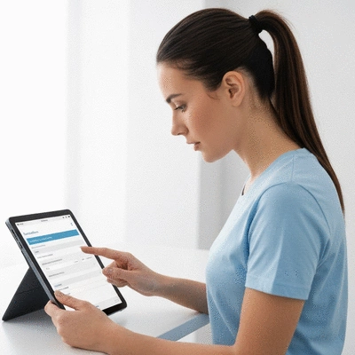 User submitting online form on tablet