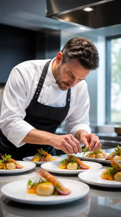 Chef traiteur préparant des plats raffinés pour un événement d'entreprise à Besançon